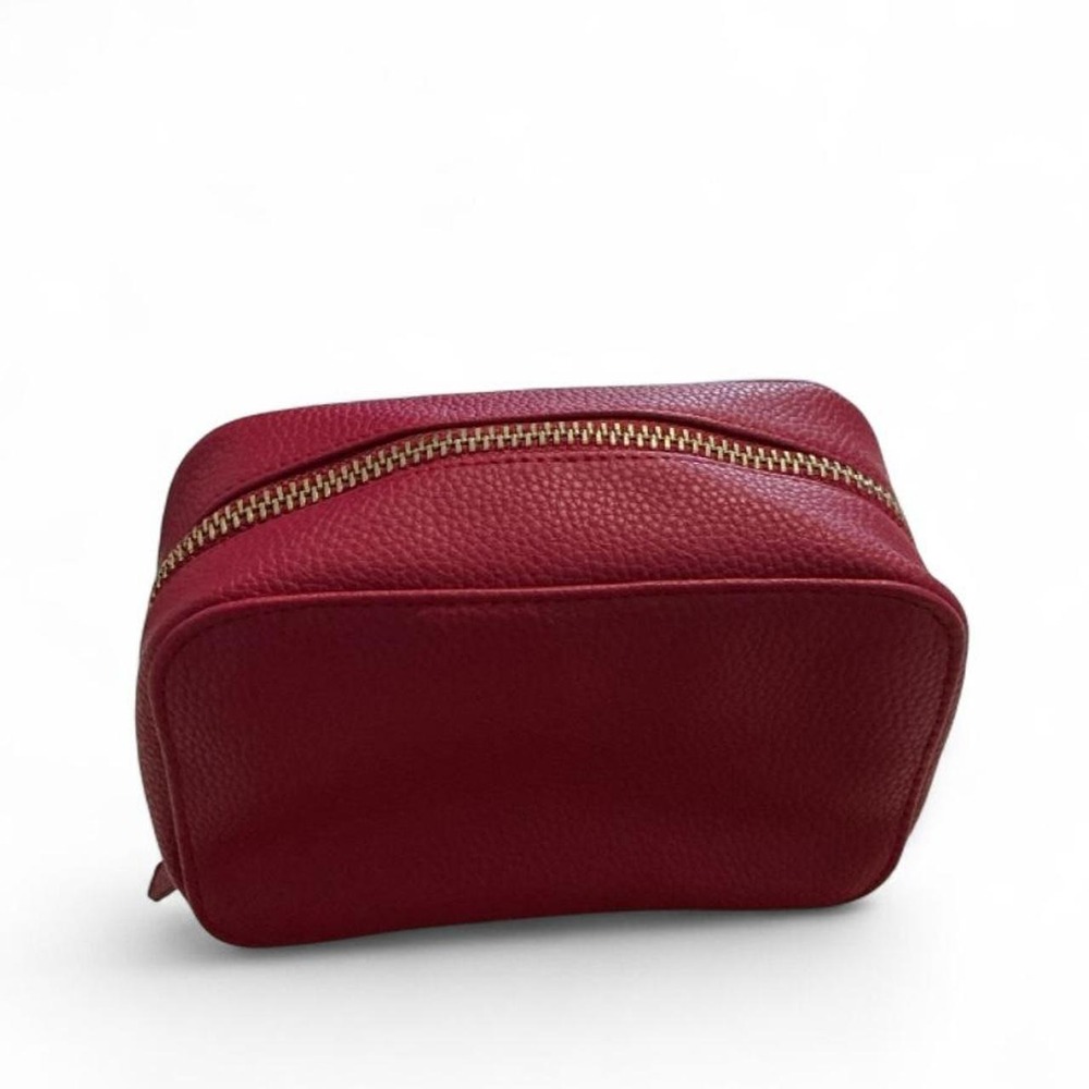 Trish McEvoy Makeup Planner Womens Small Red Good Pebbled Vegan Leather Zip